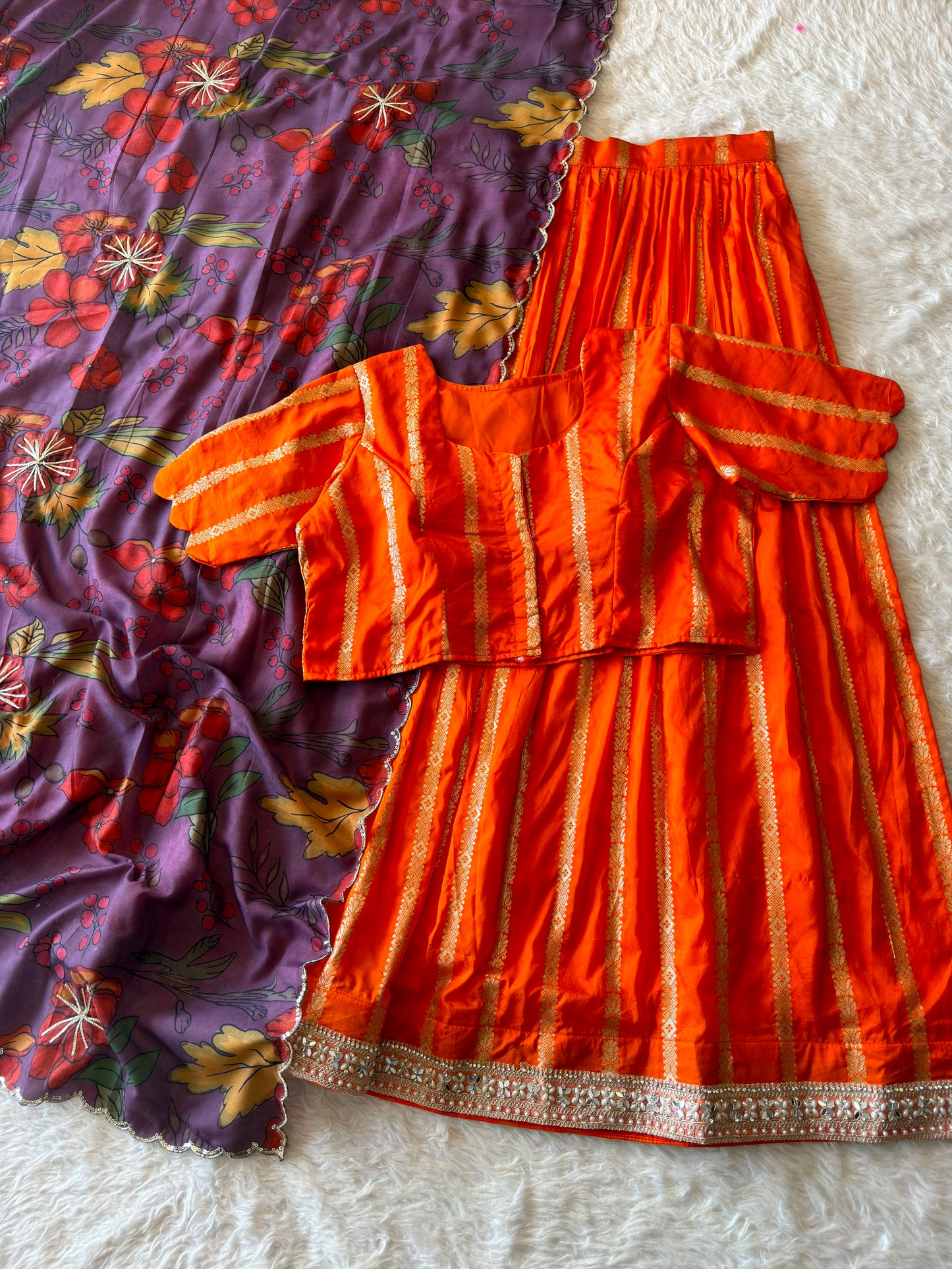 Orange designer Kalamkari maggam work dupatta