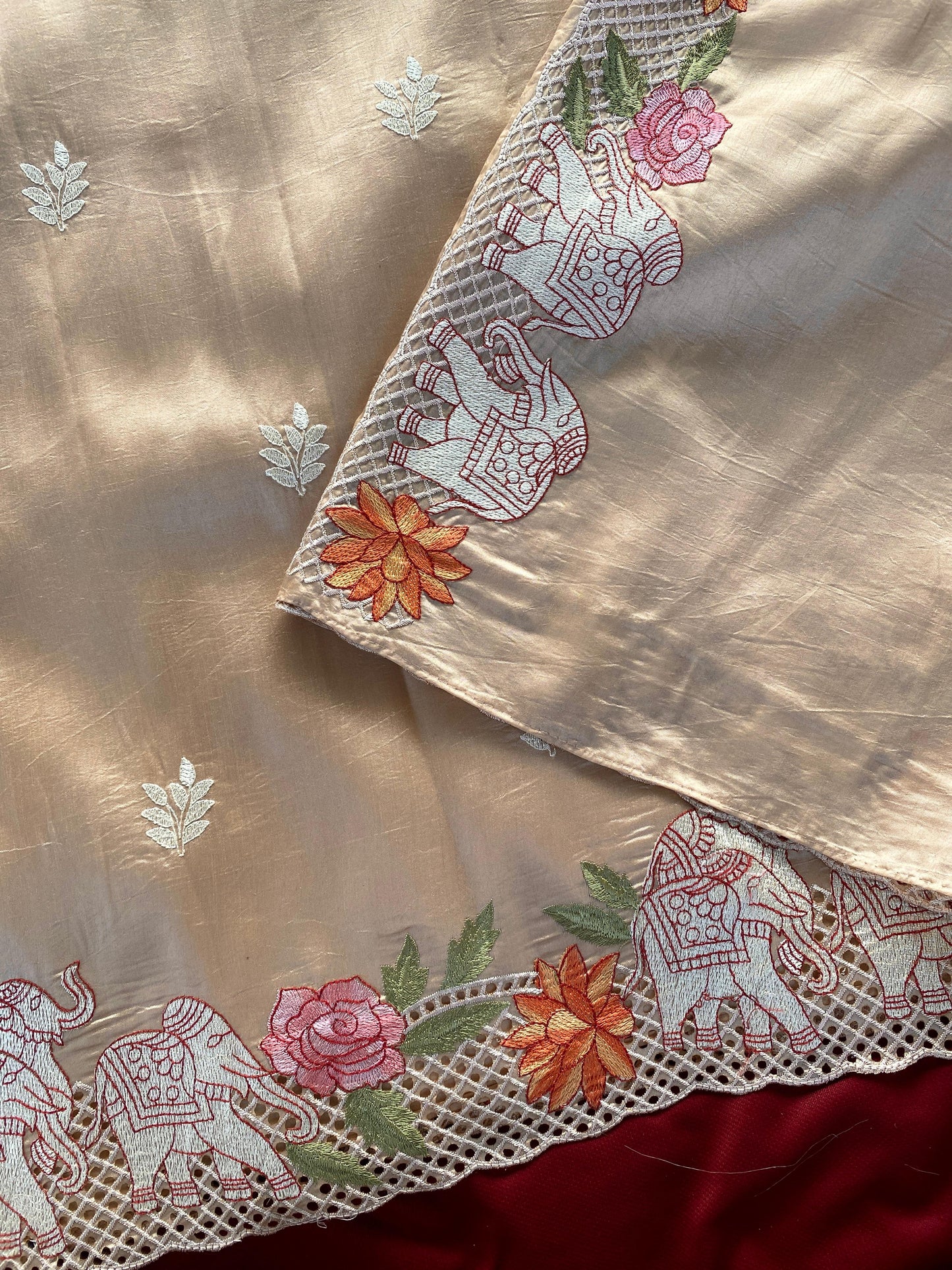 Tussar embroidered hole work premium traditional saree