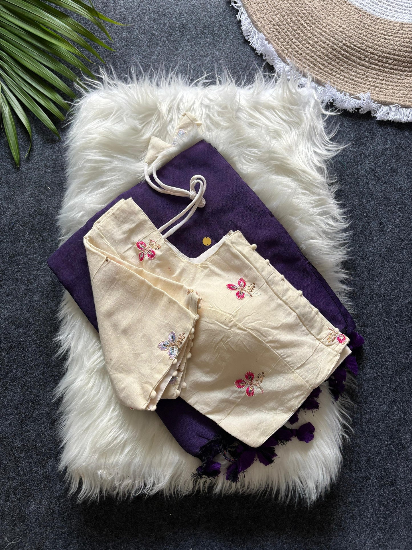 Khadi Cotton  saree with fully stitched Embroidery Blouse