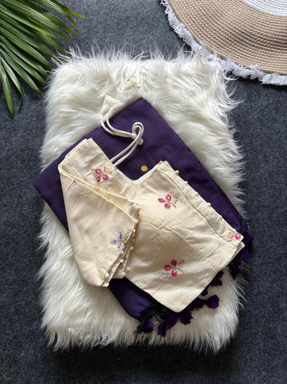 Khadi Cotton  saree with fully stitched Embroidery Blouse