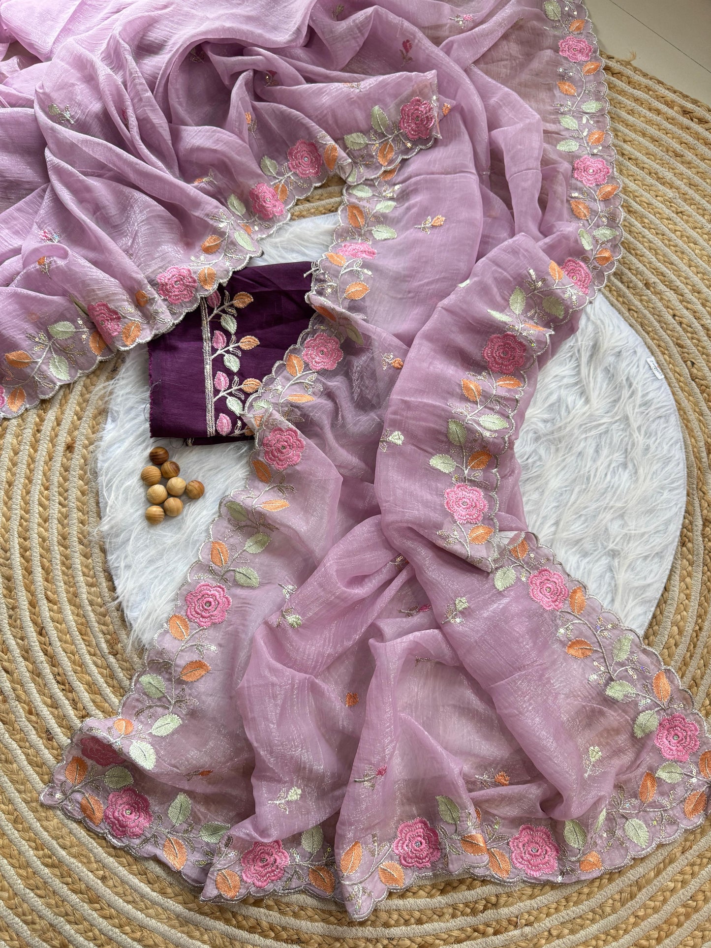 Chiffon floral Embroidery Crush budget sarees