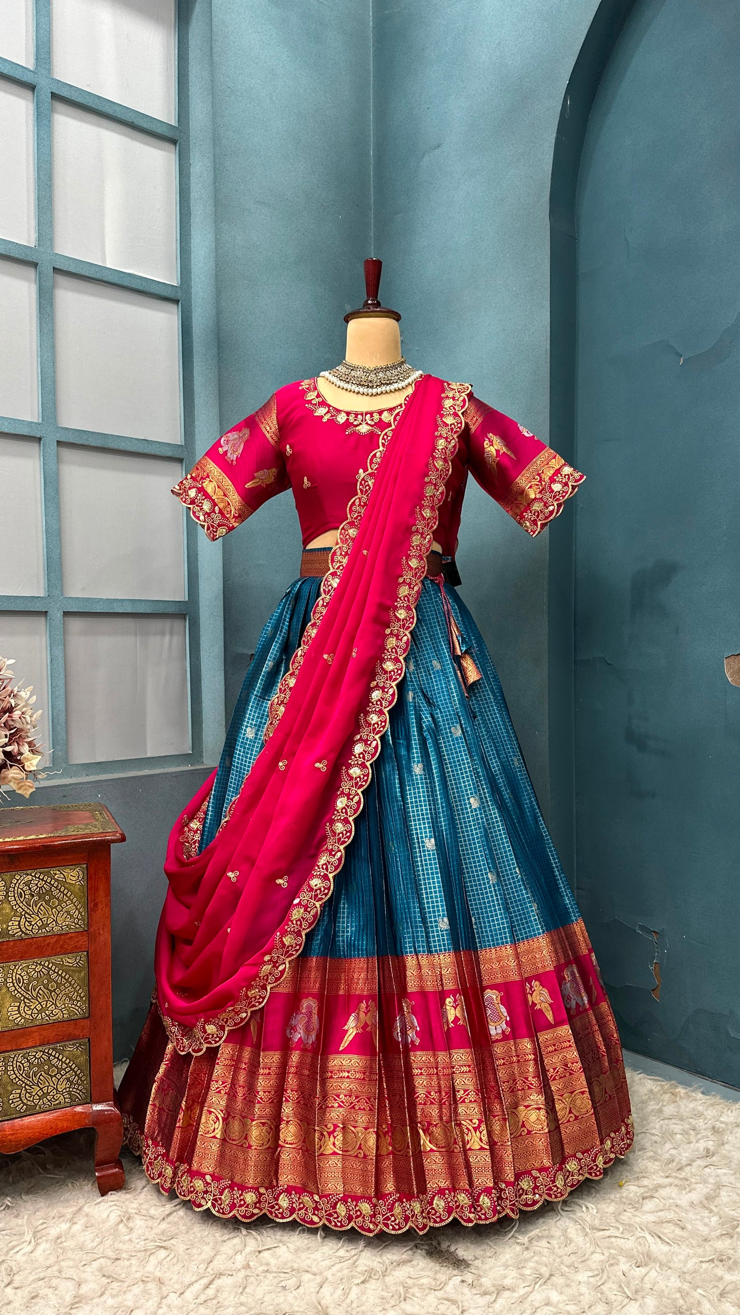 Kanjivaram silk Designer jacquard embroidery lehenga sets