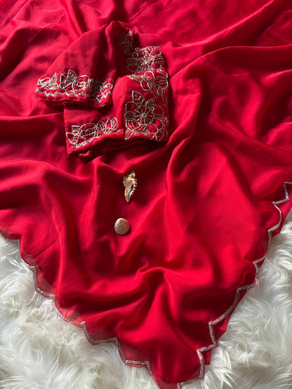 Soft Teby handowrk Saree with stitched blouse