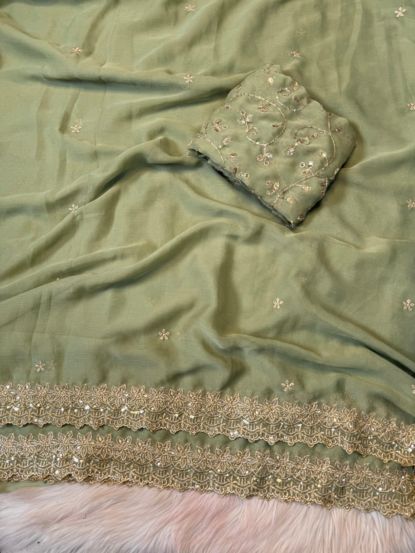 Chiffon fruit colour saree in budget