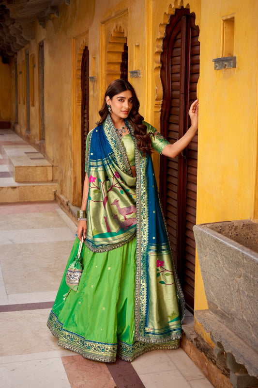 Shades of green Sravanamasam Lehenga set