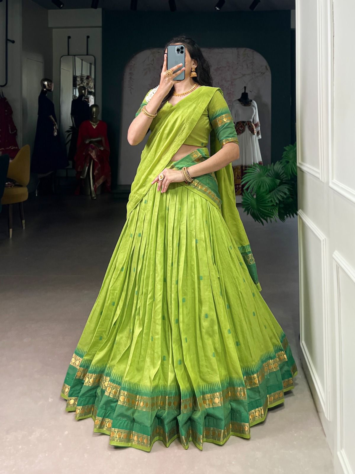 Chanderi cotton half saree Lehenga