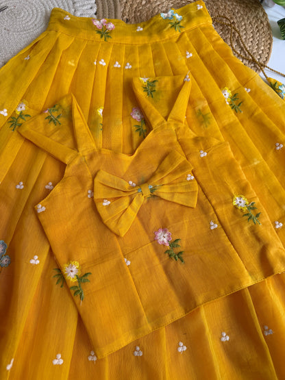 Kids Mul Chanderi embroidery cotton cut flower sets