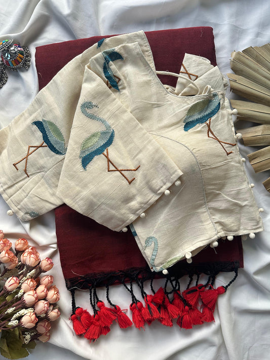 Khadi cotton with stitched Flamingo blouse