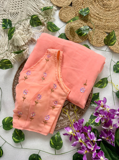 Cuttdana Georgette Saree with stitched blouse