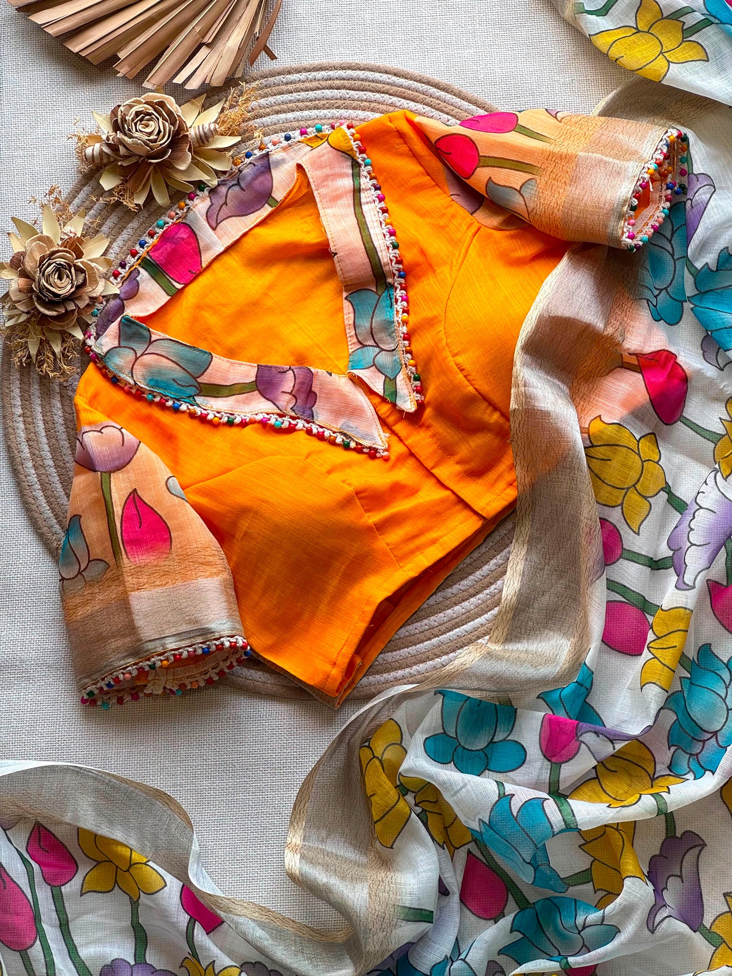 Digital flower saree collar model stitched blouse