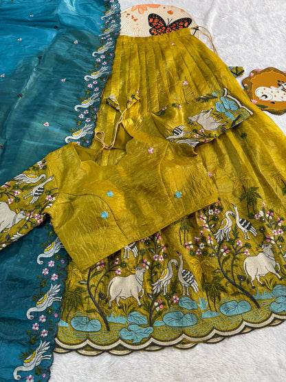 Gold crush pichwai work designer lehenga