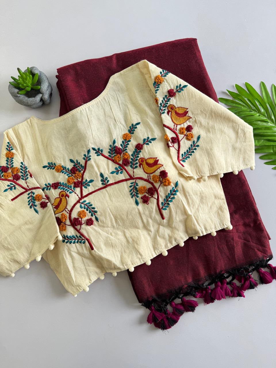 Cotton saree with stitched blouse