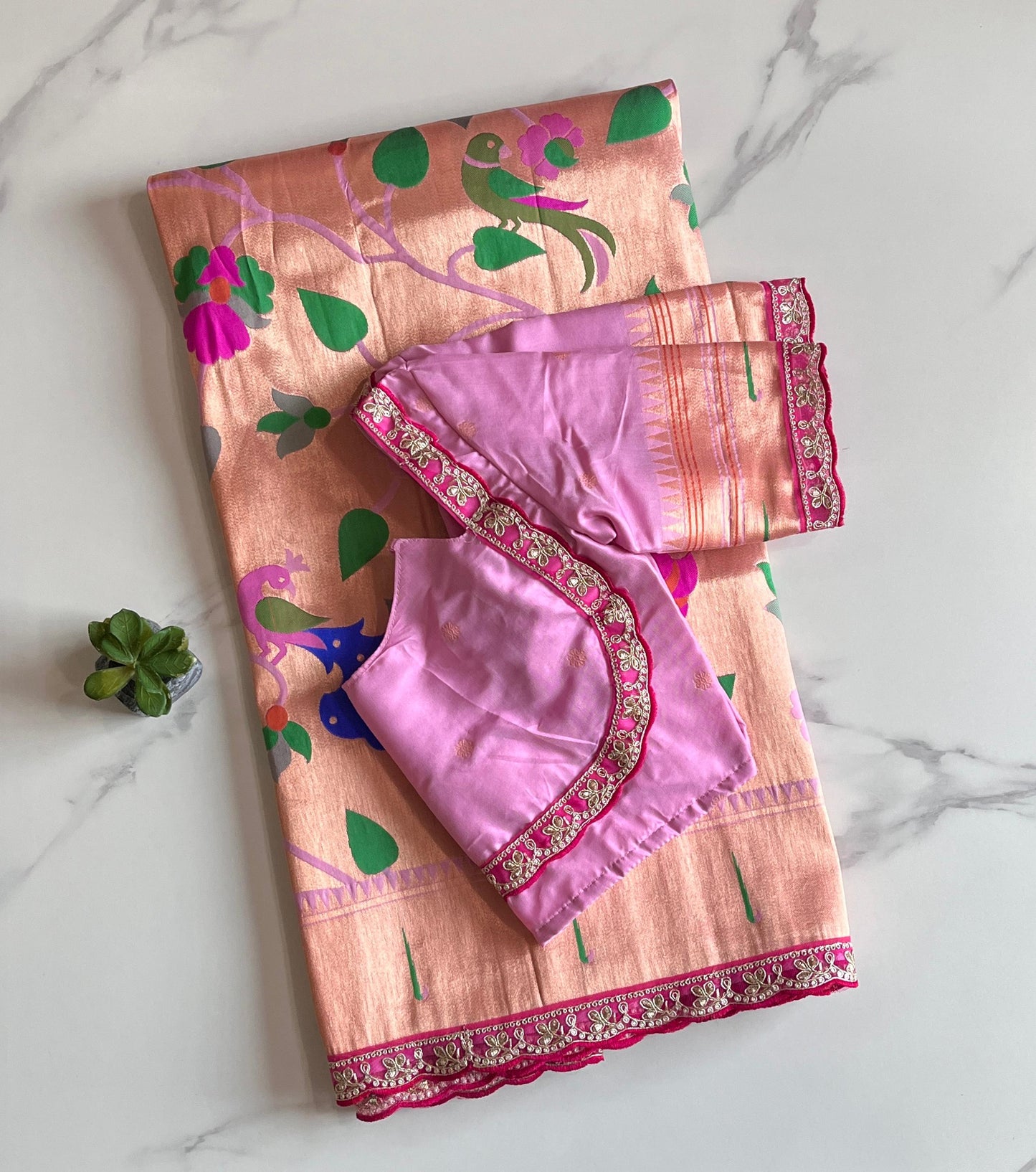 Banarasi pattu saree with paithani weaving saree with stitched blouse