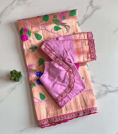 Banarasi pattu saree with paithani weaving saree with stitched blouse