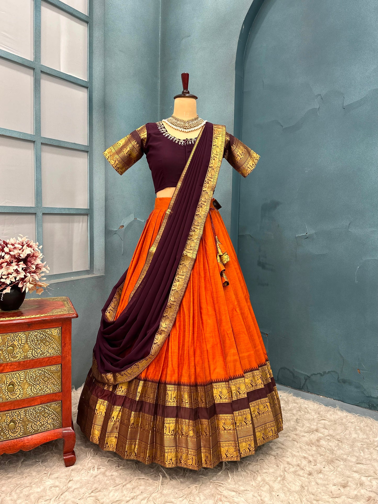 Kanjipuram Kollam Designer Sravanamasam lehenga