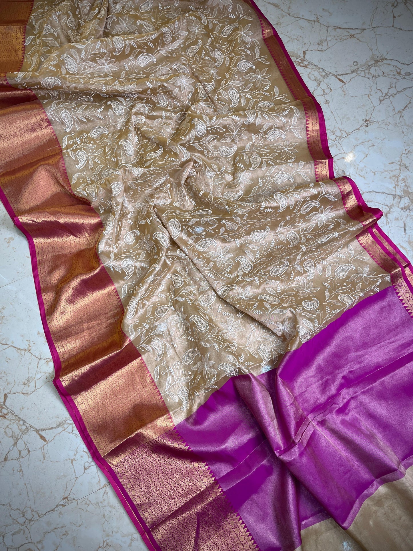 Banarasi tissue work embroidery saree