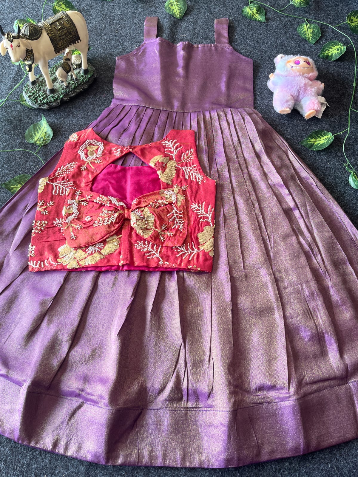 Kids tissue frock with coat model 2 in one