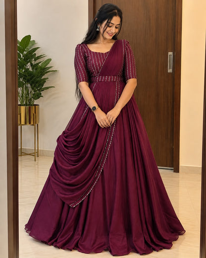 party wear draping style cafe gown