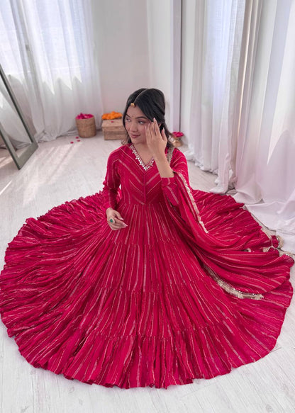 Elegant Mirror Work with Designer Anarkali Three Piece Set