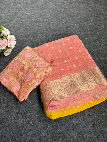 2d shade vintage Chinnon saree with Bandhani  style