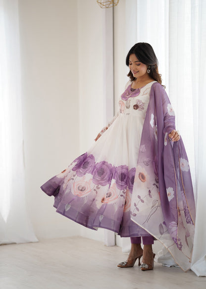 Floral printed Organza Anarkali Suit set