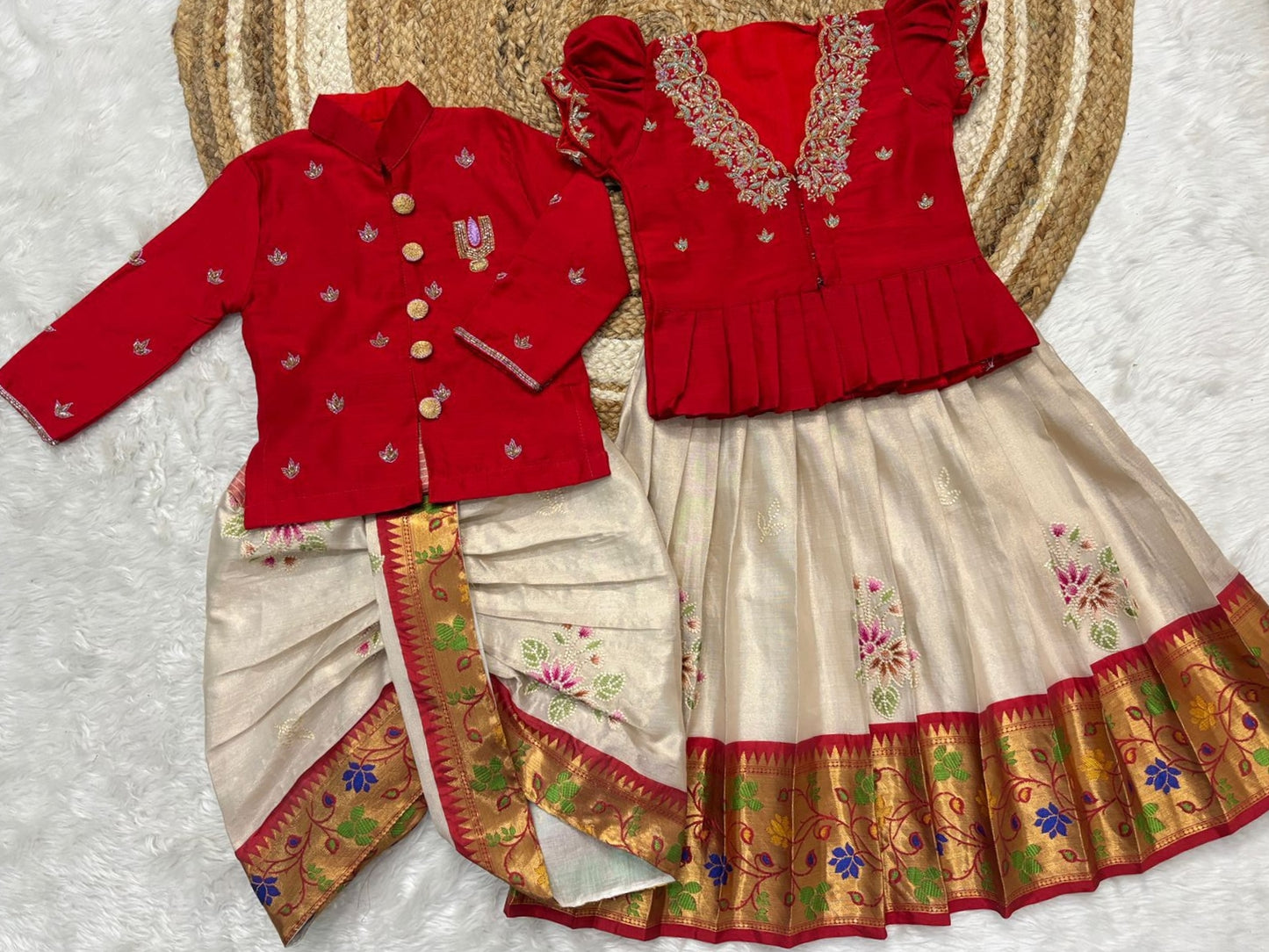 Traditional wear kids maggam brother and sister sets
