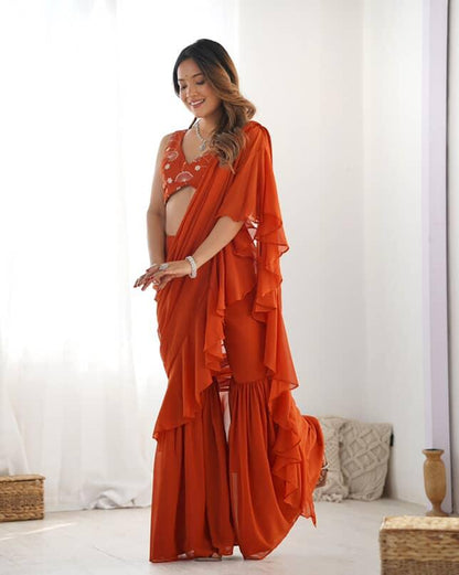 Ready to wear sharara saree with stitched blouse