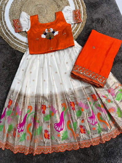 Cute paithani silk zari weaving kids sets