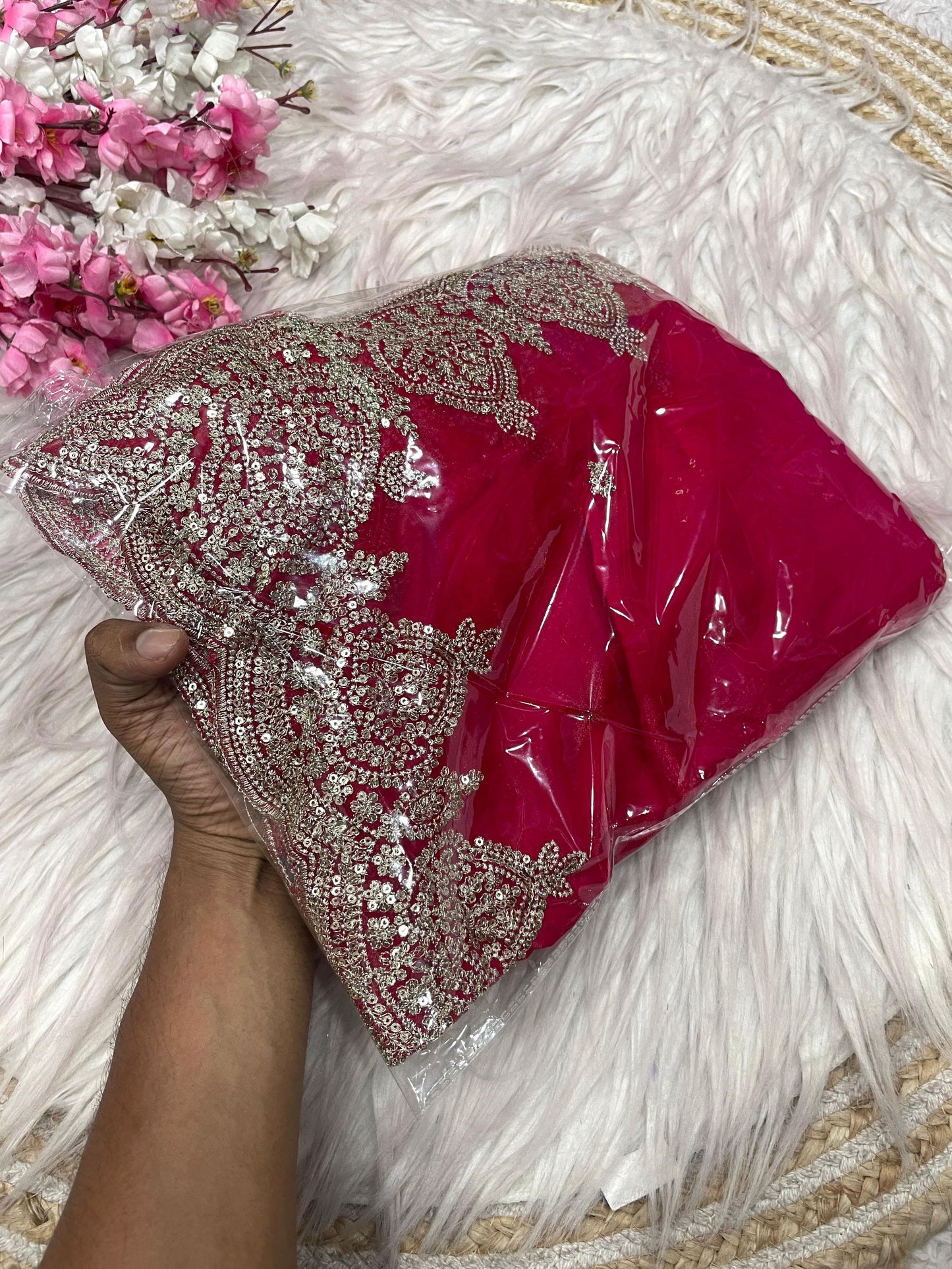 Fendi chiffon  budget saree with sequence work