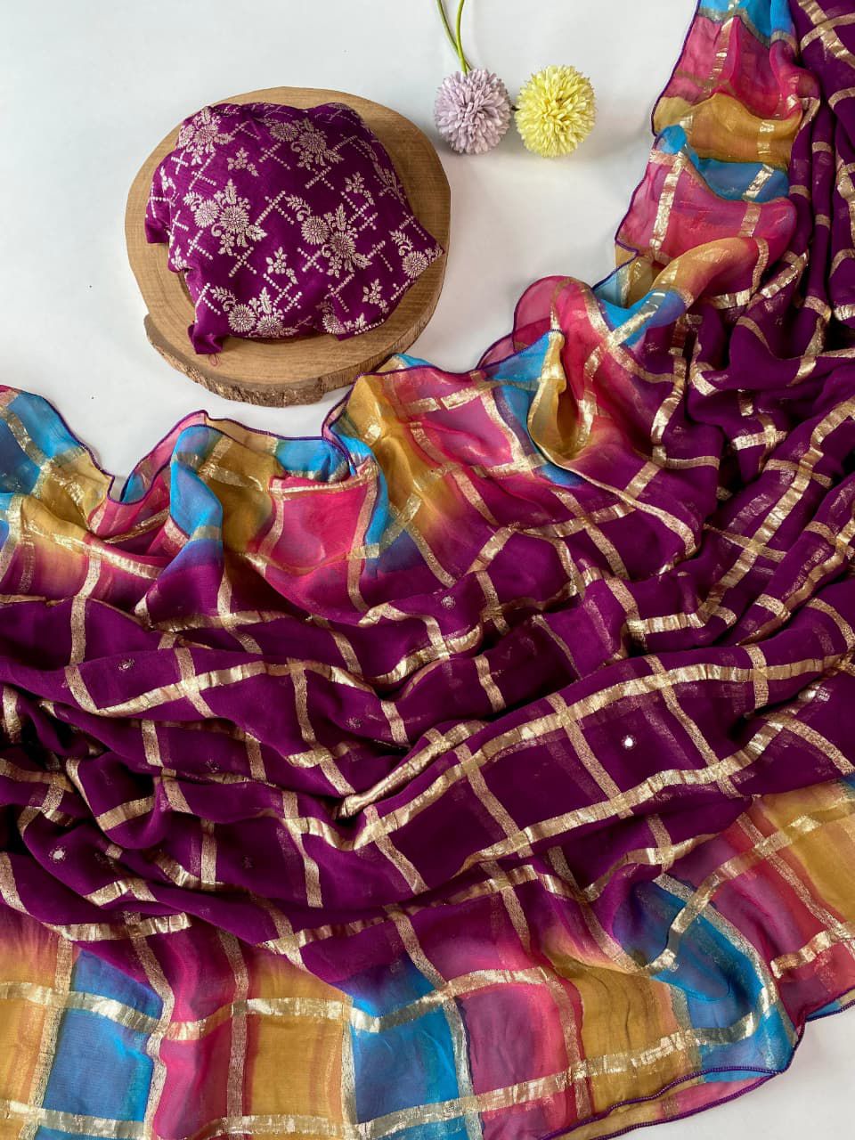 Sibori Georgette Zari Mirror work trendy sarees