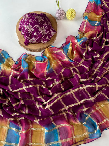 Sibori Georgette Zari Mirror work trendy sarees