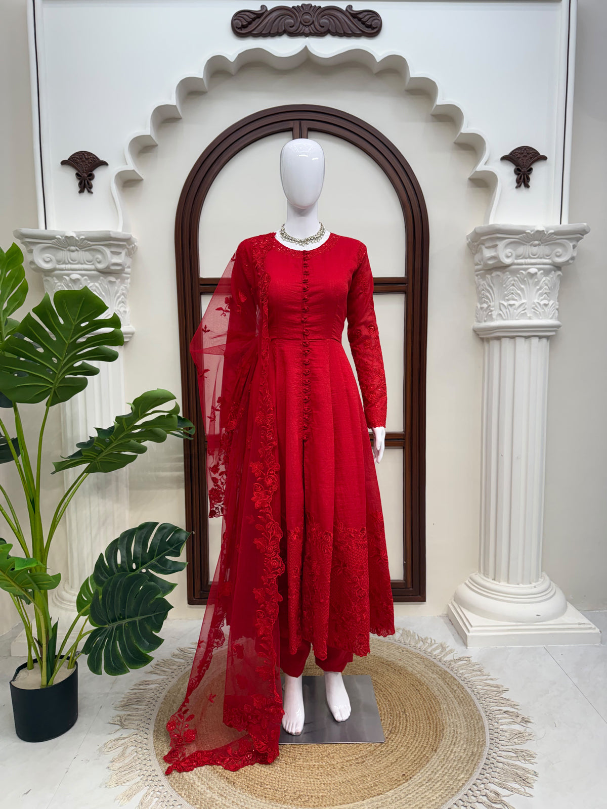 Effortless charm red velvet 3 pieces set Anarakali set