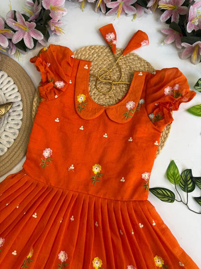Kids travelling special Chanderi gowns