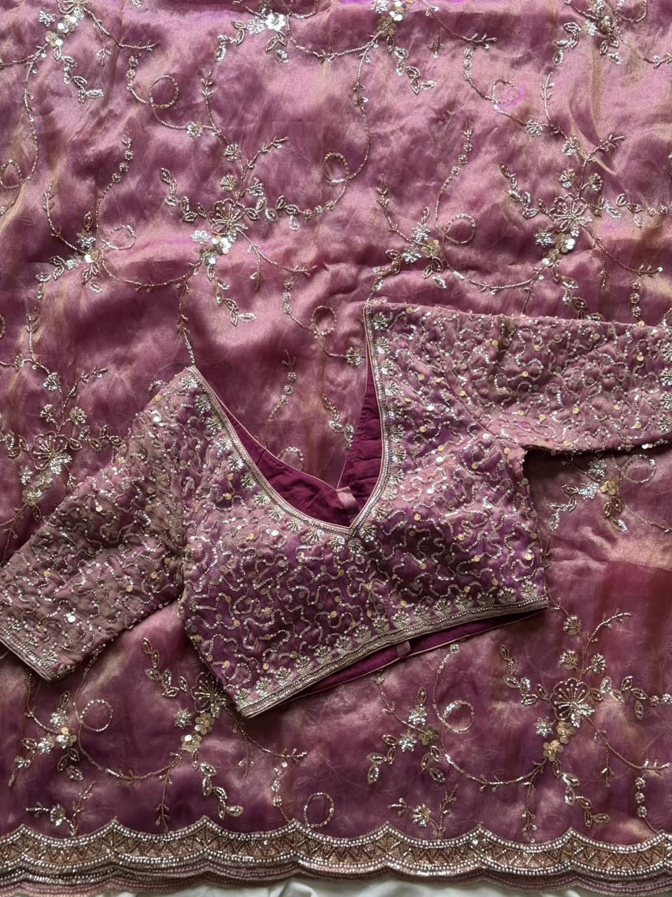 Premium luxe  cocktail handwork saree with stitched blouse