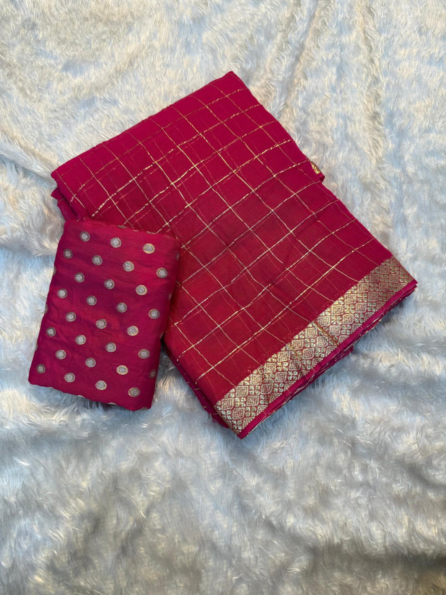 Trendy pure soft checks Chinon saree