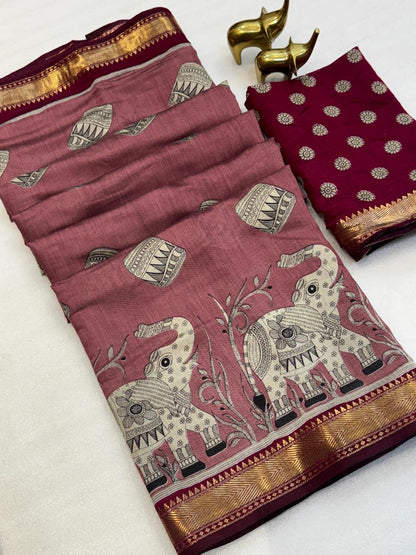 Mangalgiri Silk with viscos border budget saree