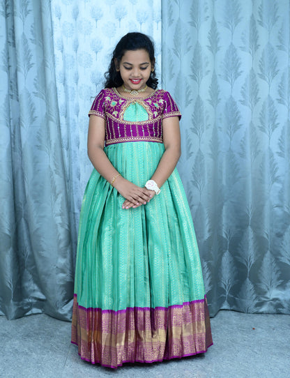 Kids festival pure maggam semi Kanchipuram set