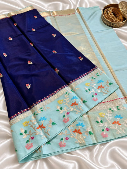 Budget Banarasi Katan Silk Saree with Contrast Alfi Border