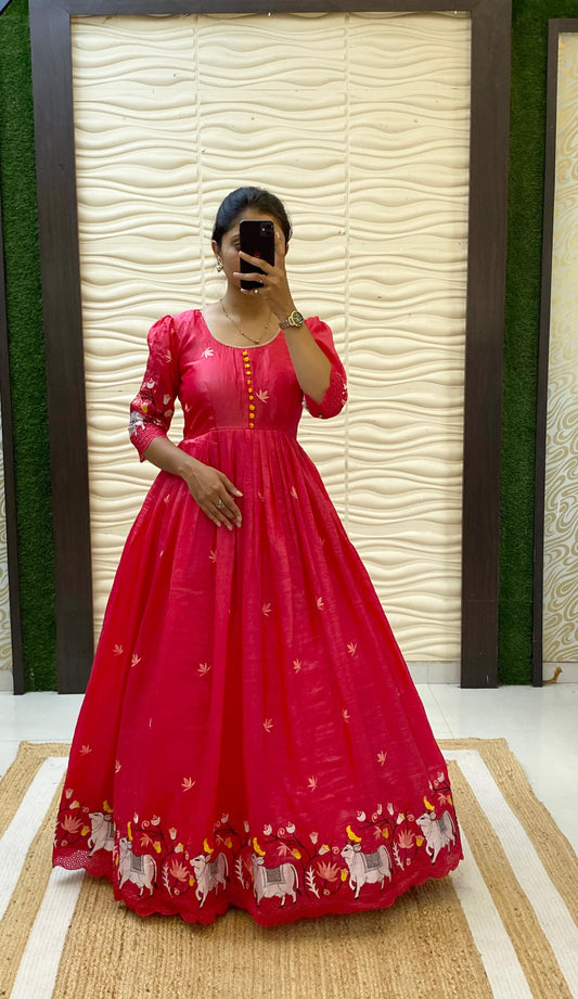 Café Pichwai embroidery soft crush gowns