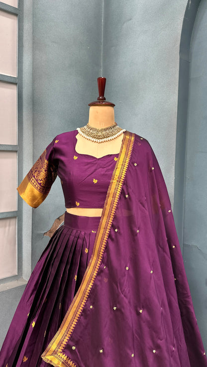 Kanchipattu  silk full stitched Lehenga blooming rangoli designer lehenga