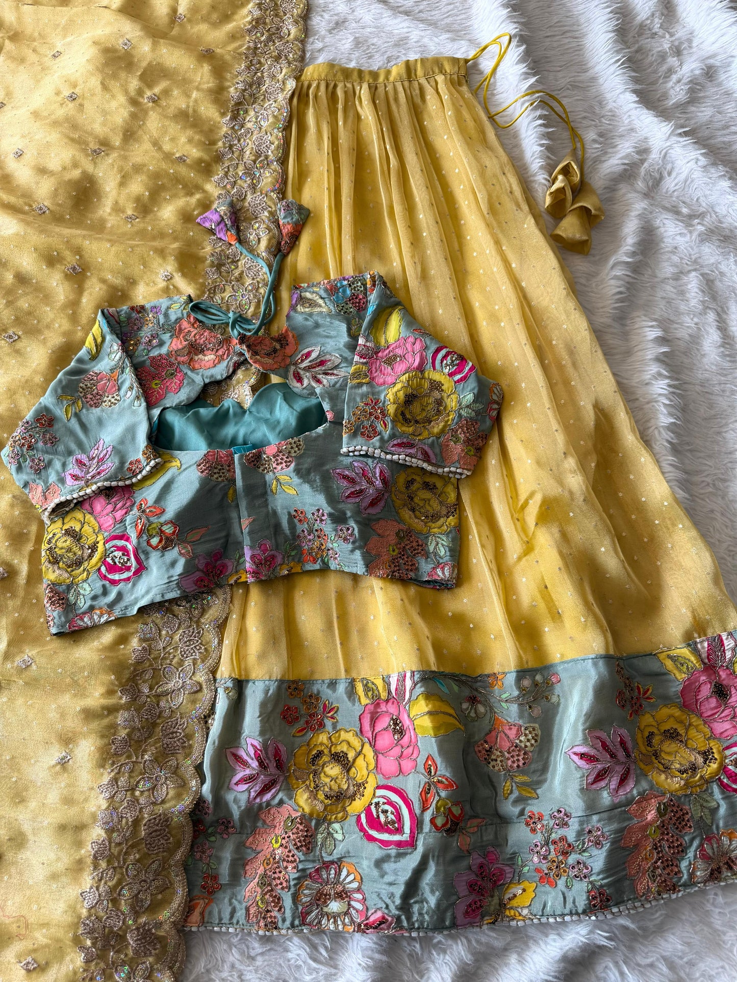 Position embroidery salsa handwork  designer lehenga