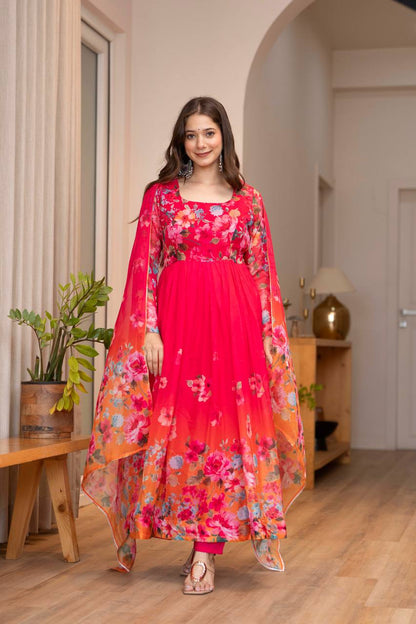 Floral Print Organza Anarkali gown ✨