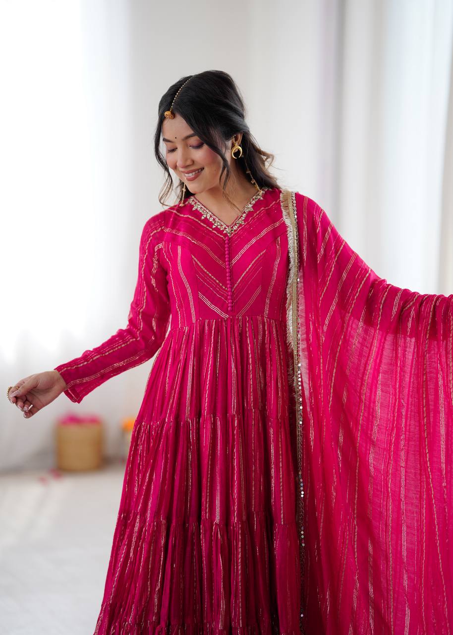 Elegant Mirror Work with Designer Anarkali Three Piece Set