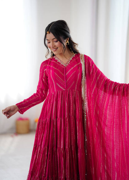 Elegant Mirror Work with Designer Anarkali Three Piece Set