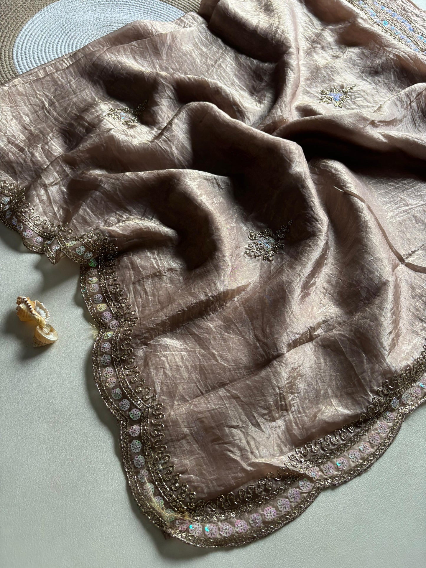 New gold crush saree with stitched blouse