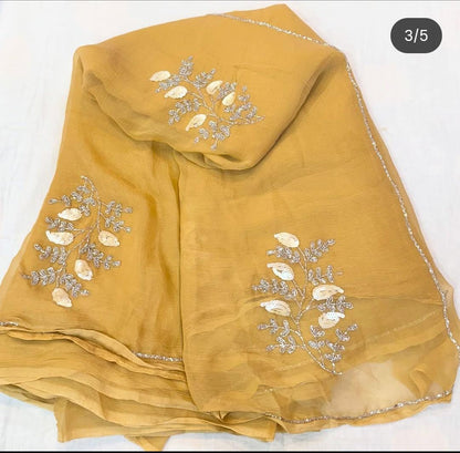 Trendy pure chiffon handwork sarees