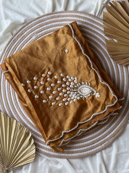 Gold peacock saree with stitched blouse