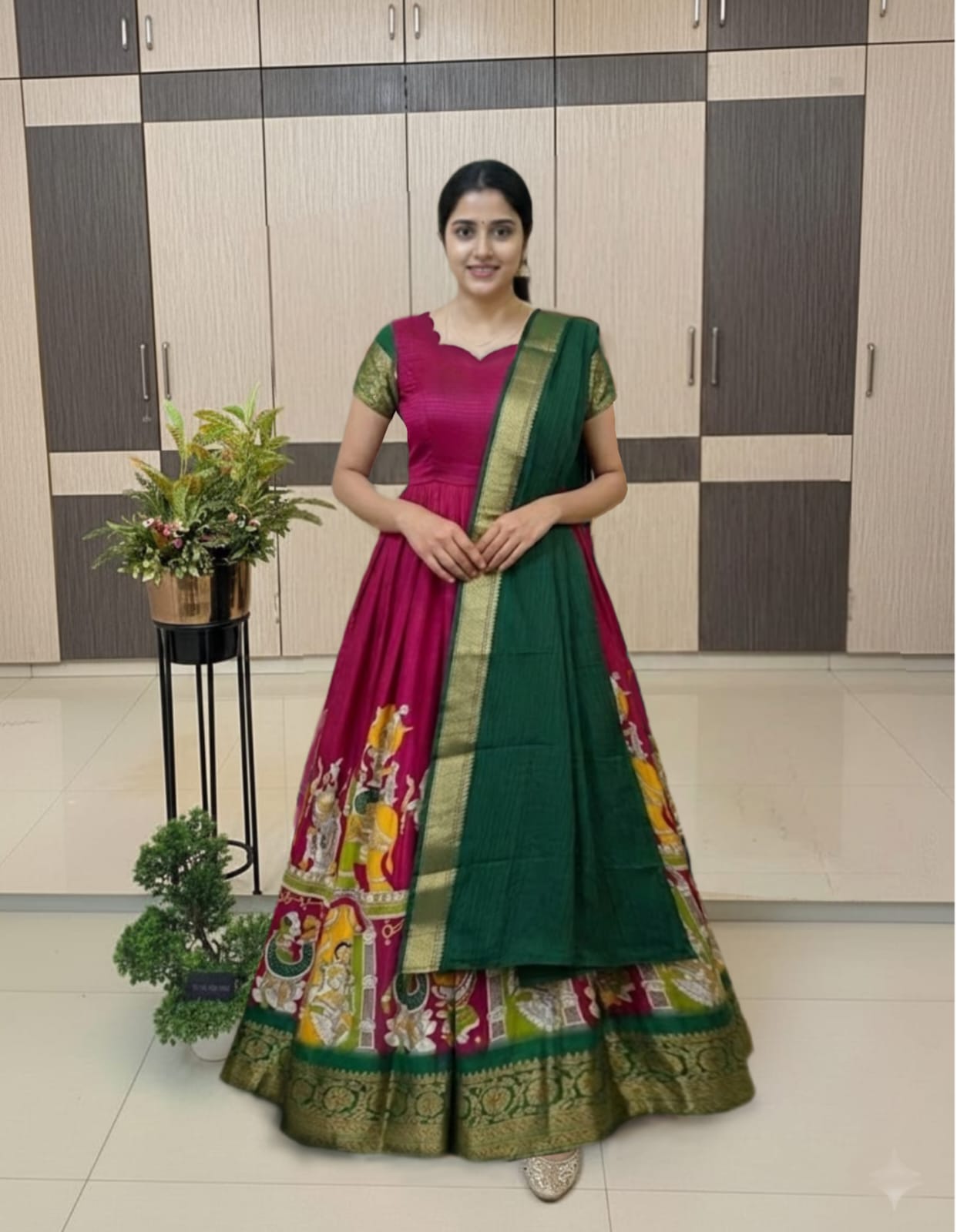 Classic Kalamkari Dola silk Gowns Insta