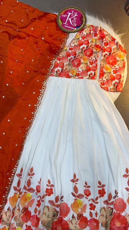 Classic Kalamkari pattern print Khatli work gowns