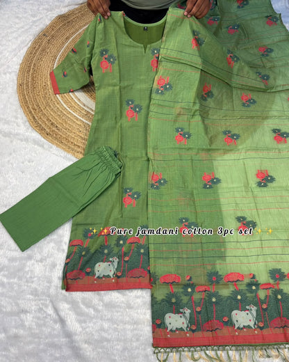 3 pieces ethinic wear Jamdani cotton kurti